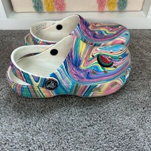 Kids’ rainbow swirl Crocs size 13